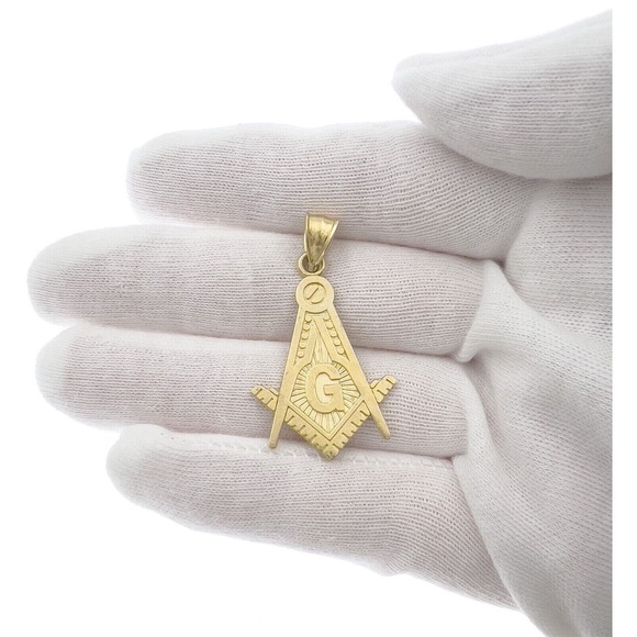 10k Yellow Gold Masonic Pendant Square Compass Charm 1.6" - Picture 3 of 3